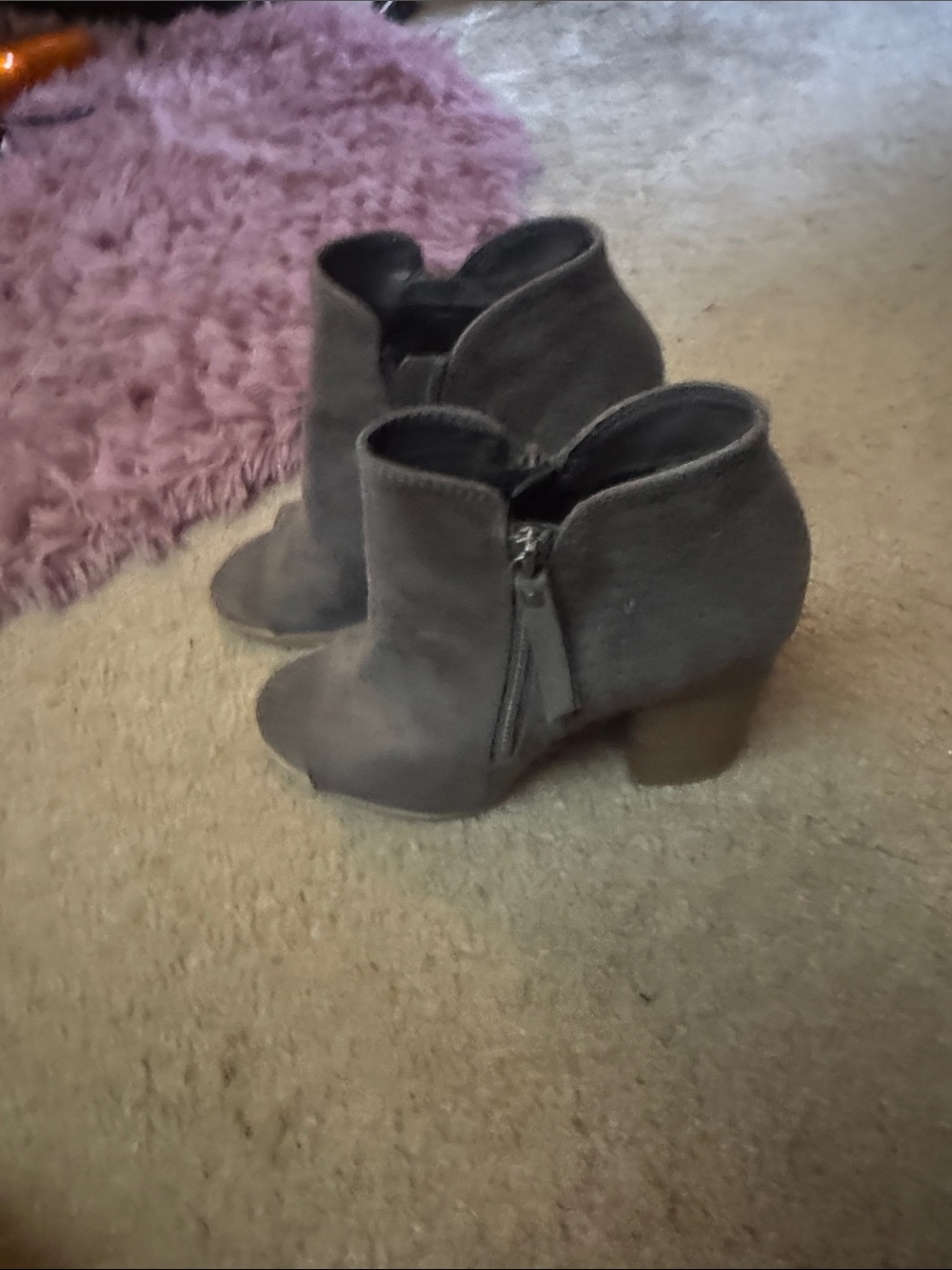 Women's Gray Suede Ankle Booties with Block Heel
